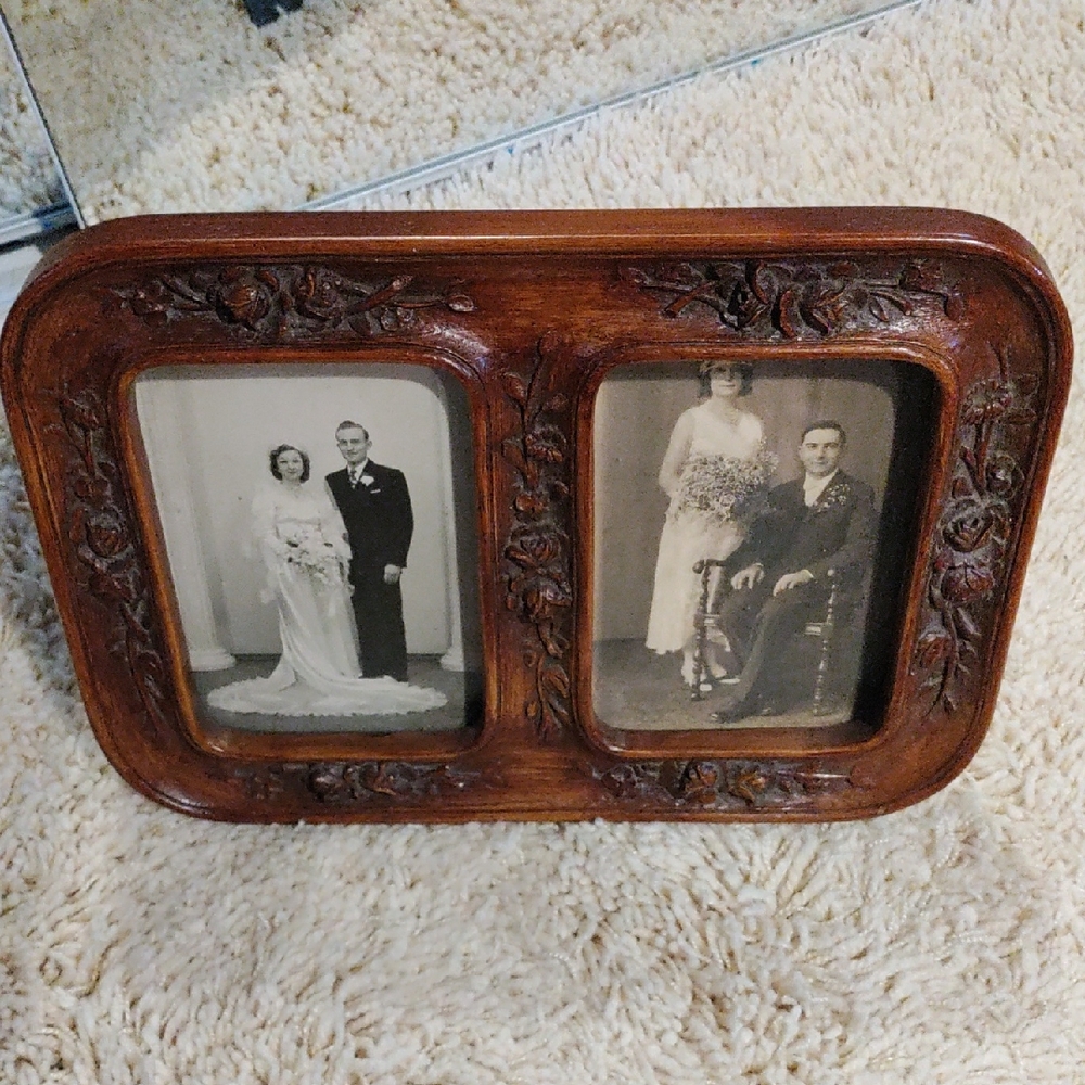 Vintage Wooden Double Photo Frame